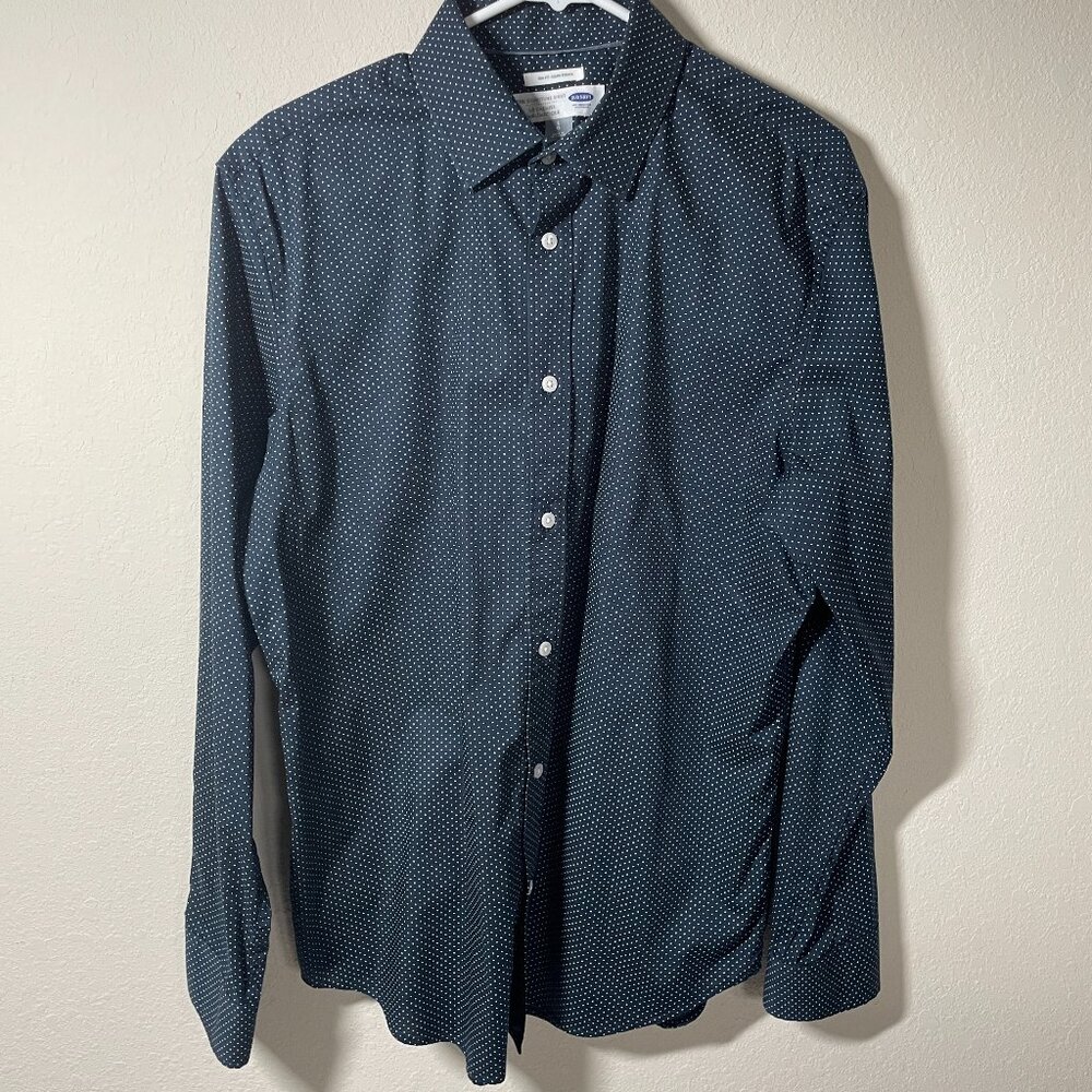 Old Navy The Signature Shirt Mens Long Sleeve Slim Fit Plaid Blue Large